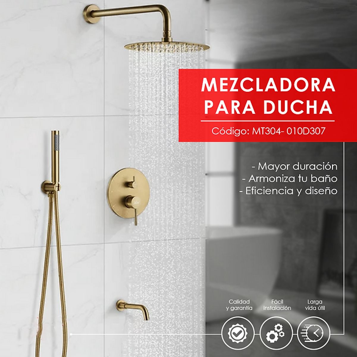 XM - MEZCLADORA DE DUCHA Y TINA DORADO REDONDO MT304- 010D307