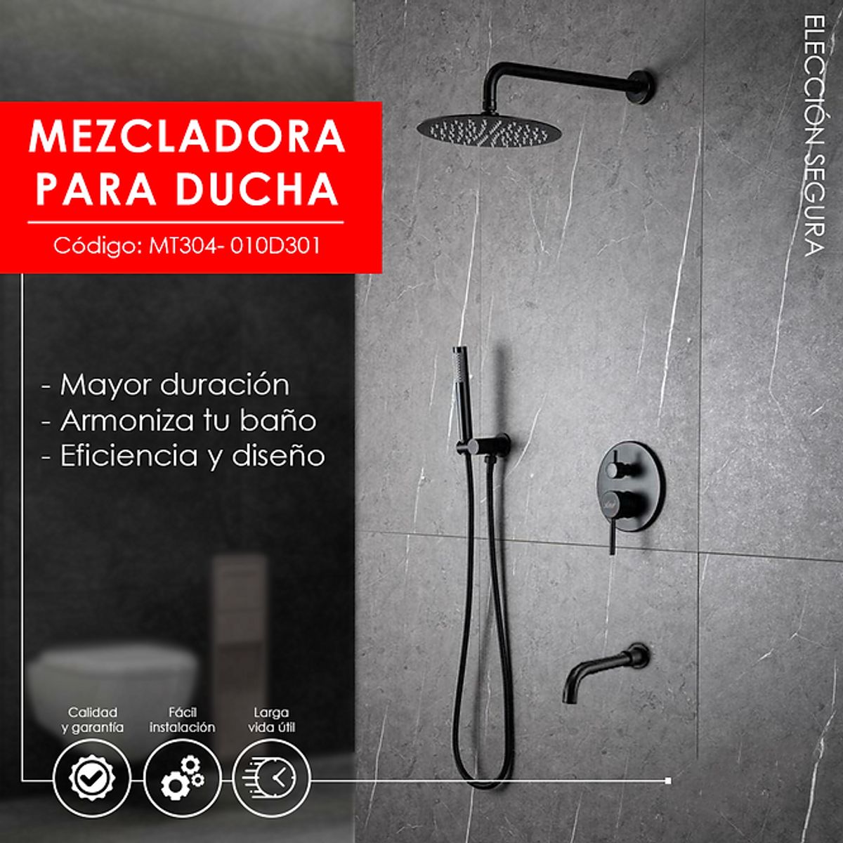 XM - MEZCLADORA PARA DUCHA Y TINA NEGRO REDONDO MT304- 010D301