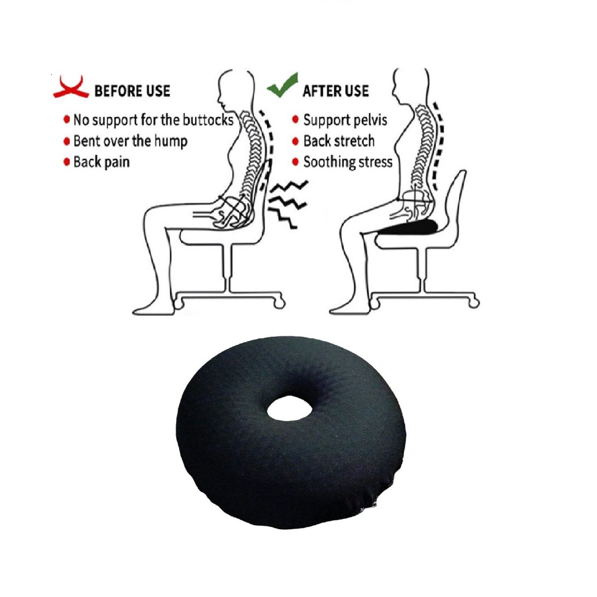 GENERICO - Cojín De Asiento Dona Redondo Viscoelastico Gel Y Funda
