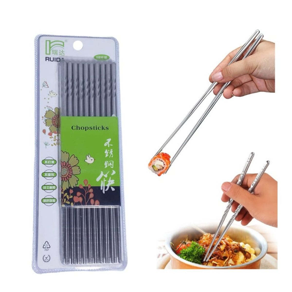 GENERICO - Palillos Coreano Metal 10par Rui Da