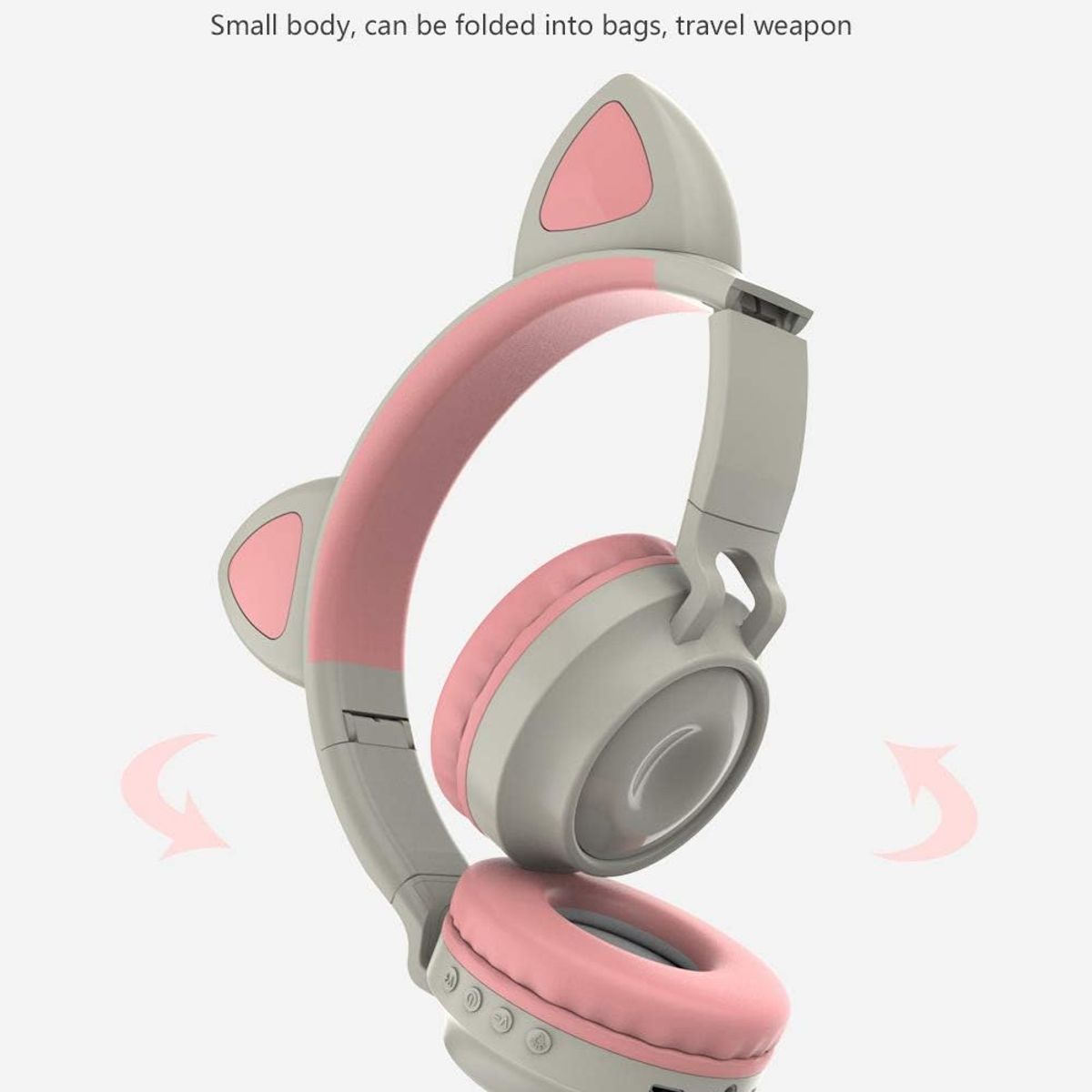 GENERICO - Audífonos Cat Orejas de Gato LED Bluetooth con Micrófono - Gris