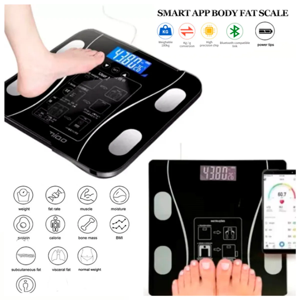 GENERICO - Balanza Digital Smart Báscula con Bluetooth y Aplicativo