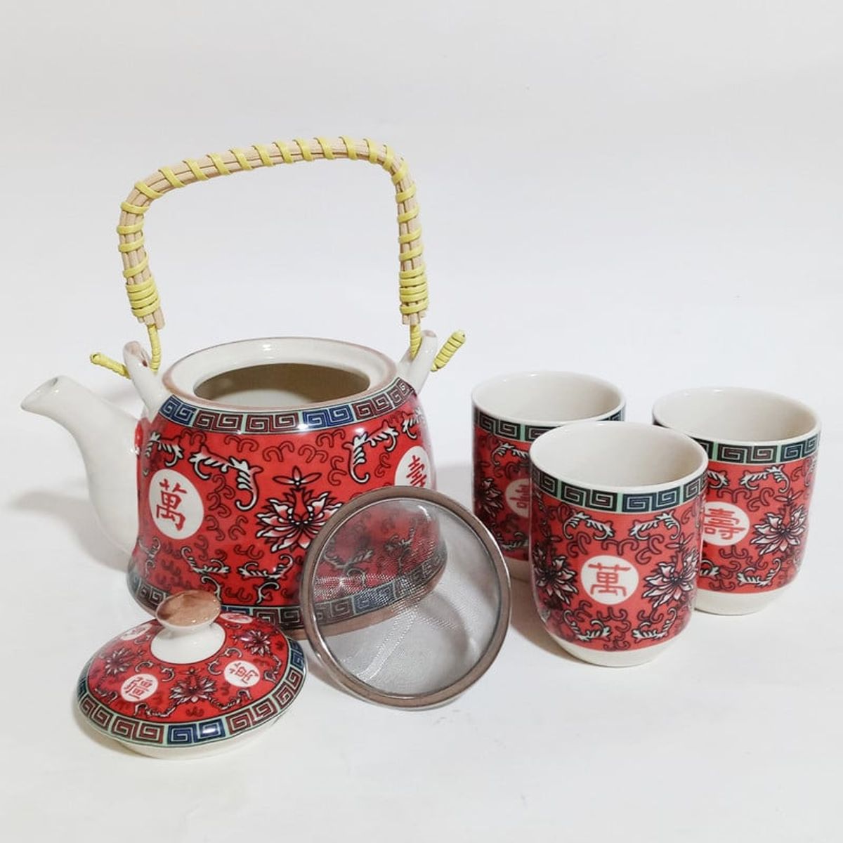 GENERICO - Set Tetera Para Infusion Oriental Con Filtro Flor Ciruelo 7pza