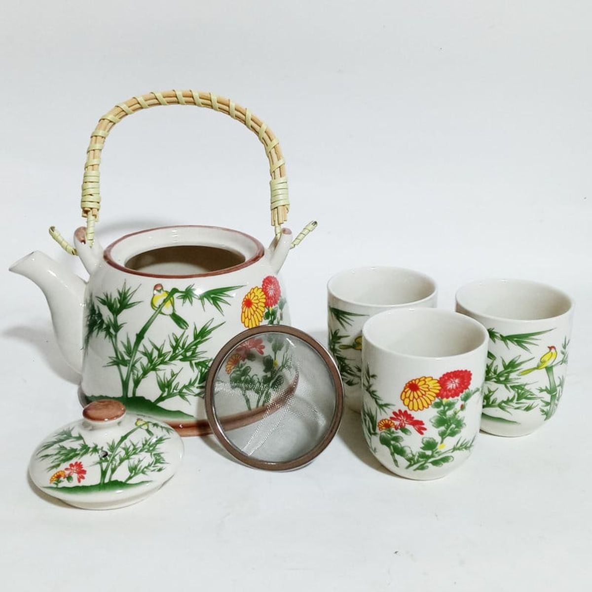 GENERICO - Set Tetera Para Infusion Oriental Con Filtro Bosque Bambu 7pza