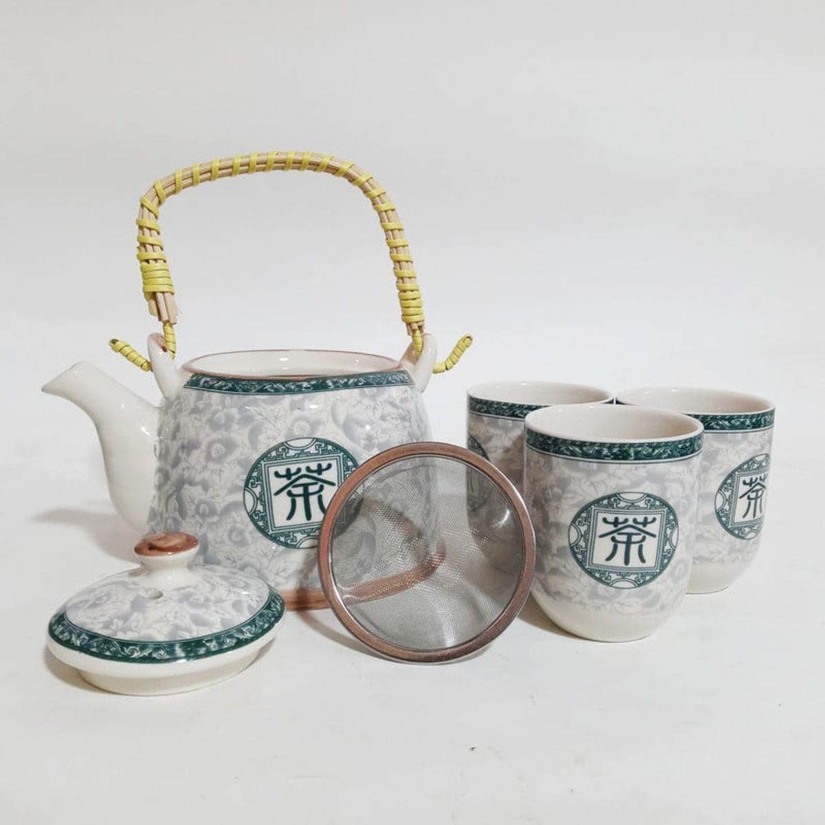 GENERICO - Set Tetera Para Infusion Oriental Con Filtro Flores Letras Te 7pza