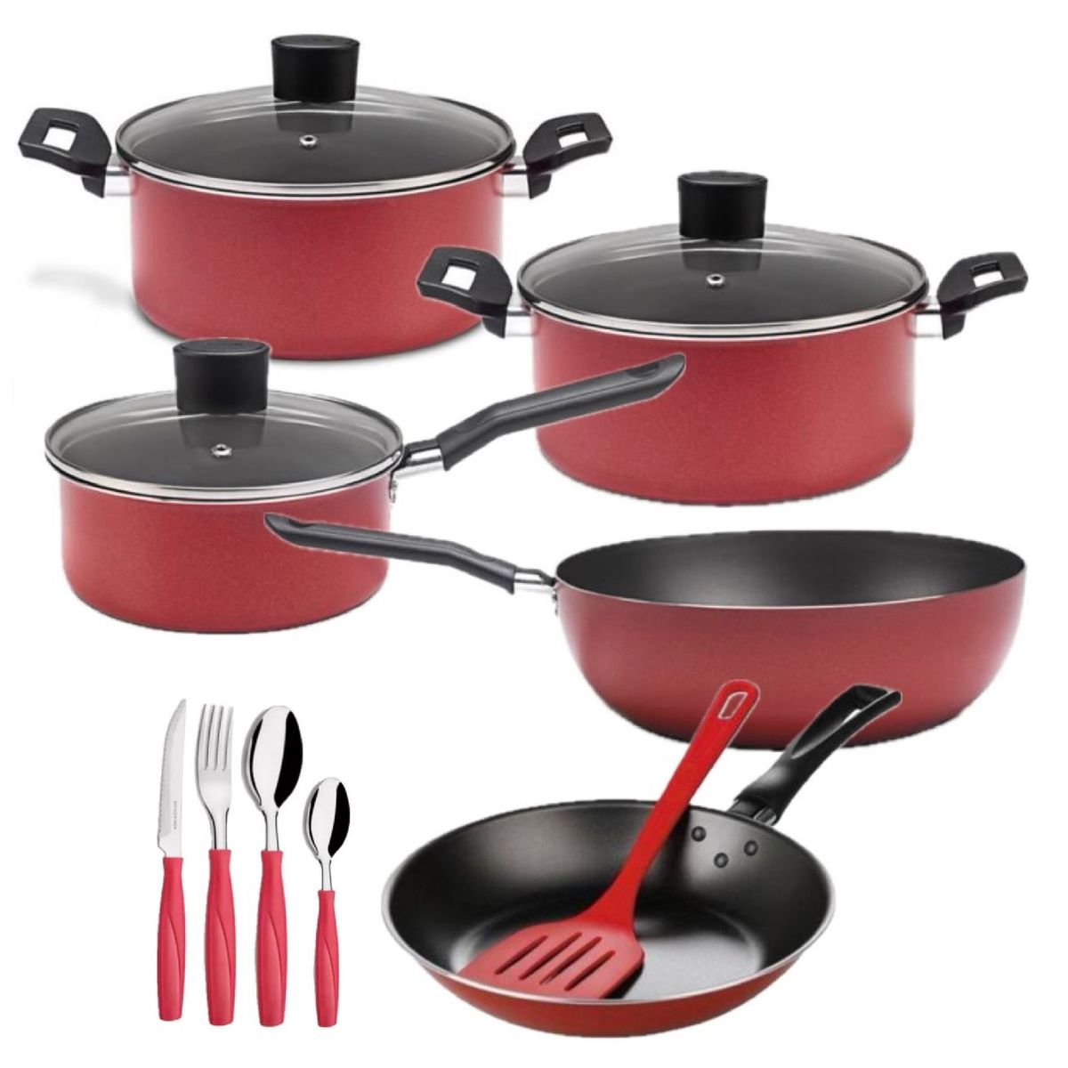 BRINOX - Juego de Ollas 32 Piezas Brinox Garlic Rojo