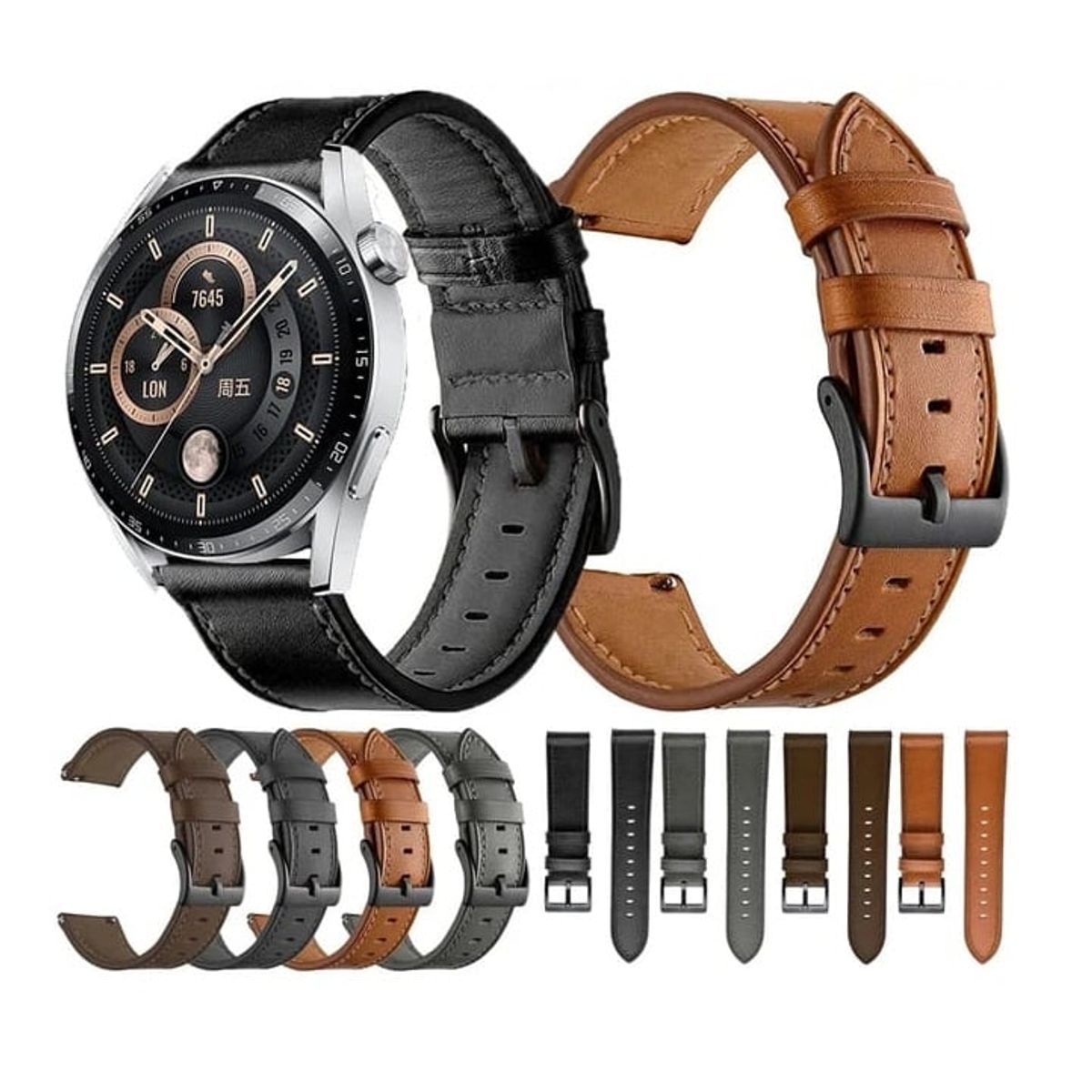 GENERICO - CORREA DE CUERO PARA HUAWEI GT3 PRO MARRON OSCURO