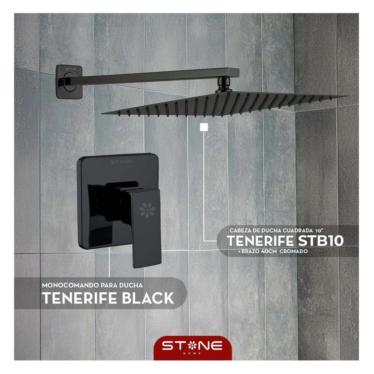 STONE - COMBO DUCHA TENERIFE STB10 + MEZCLADORA BLACK STONE