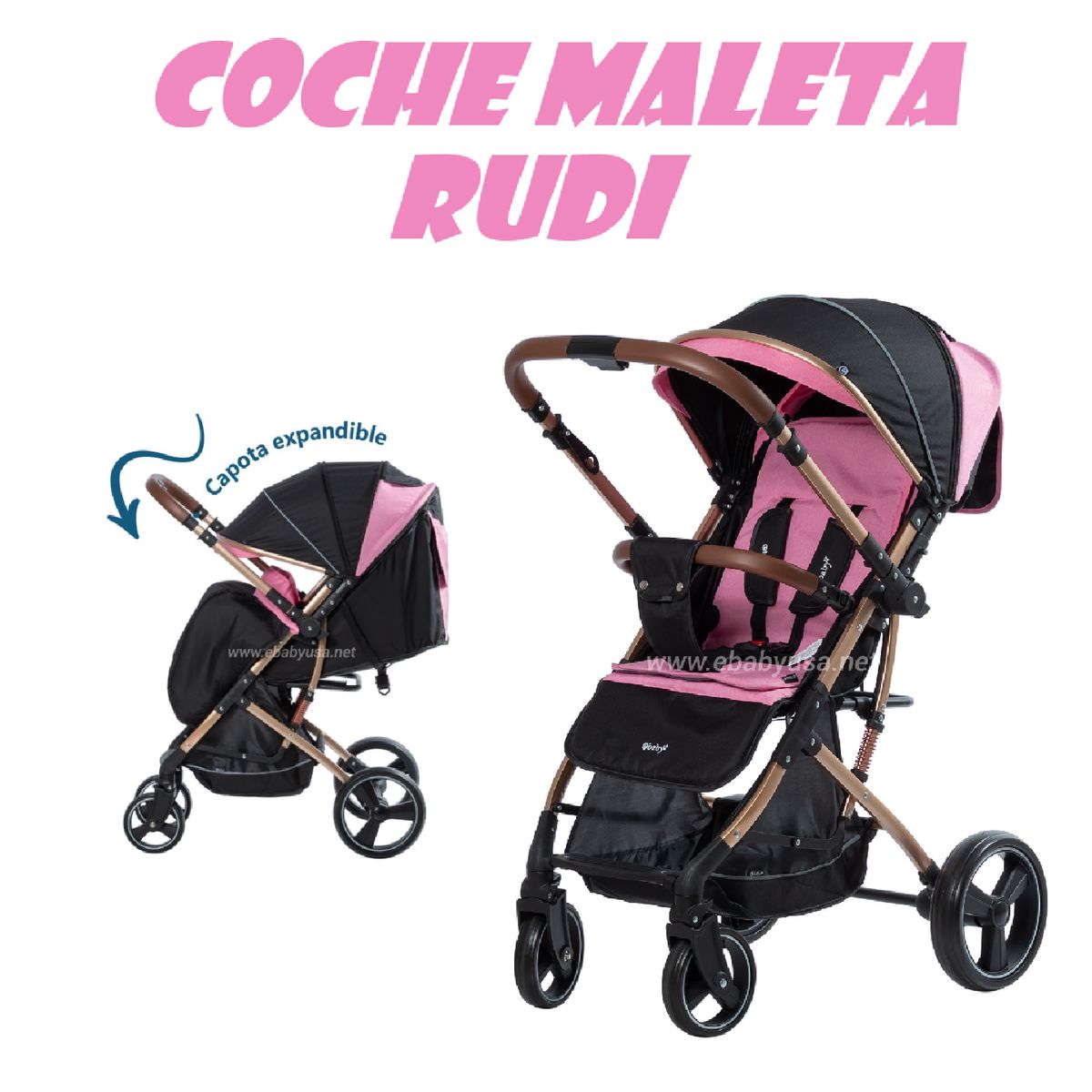 EBABY - Novedoso Coche Maleta Rudi Ebaby -Rosado