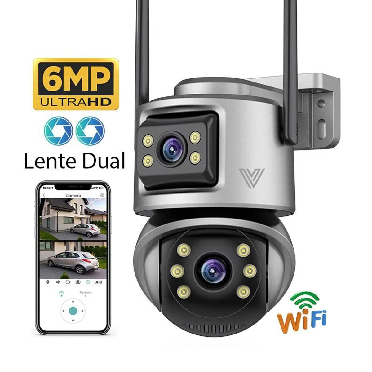 AV HOME - Camara de seguridad doble lente vigilancia 6MP para exteriores e interiores