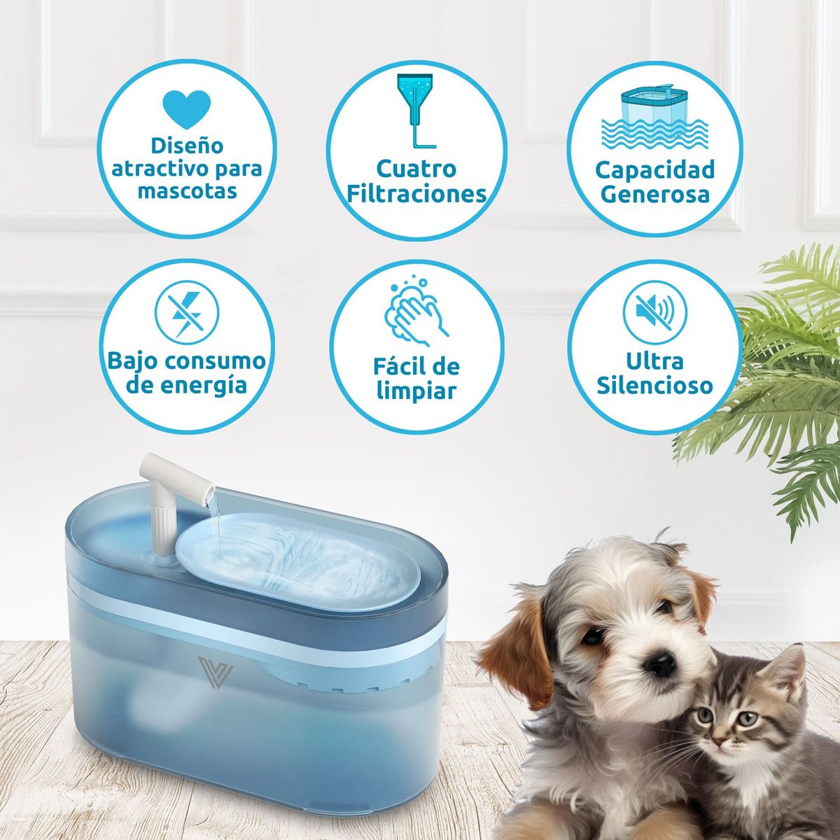 AV HOME - Bebedero fuente de agua para mascotas con triple filtro 25l