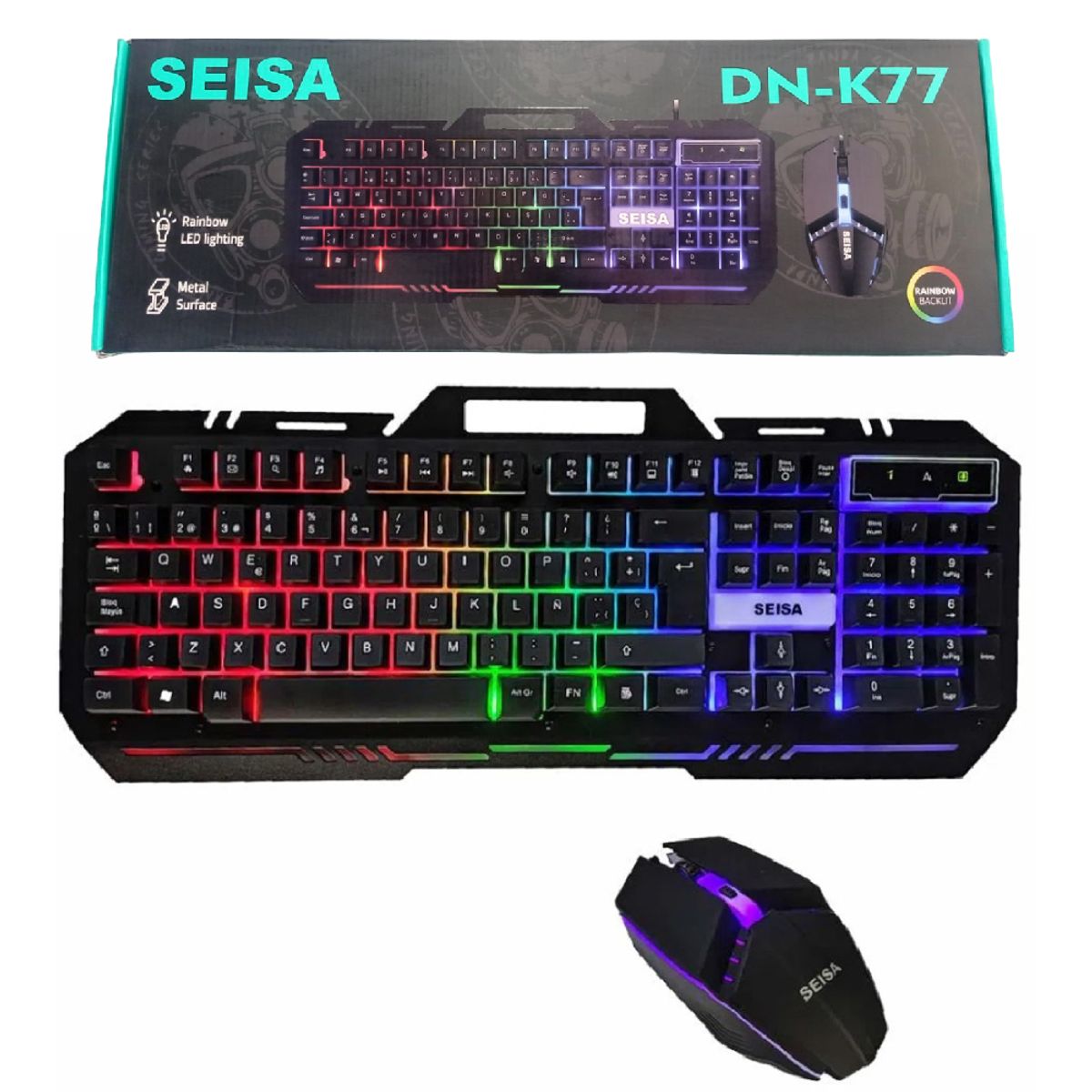 SEISA - Kit Teclado y Mouse Gamer Alambrico para Pc y Laptop Luces RGB