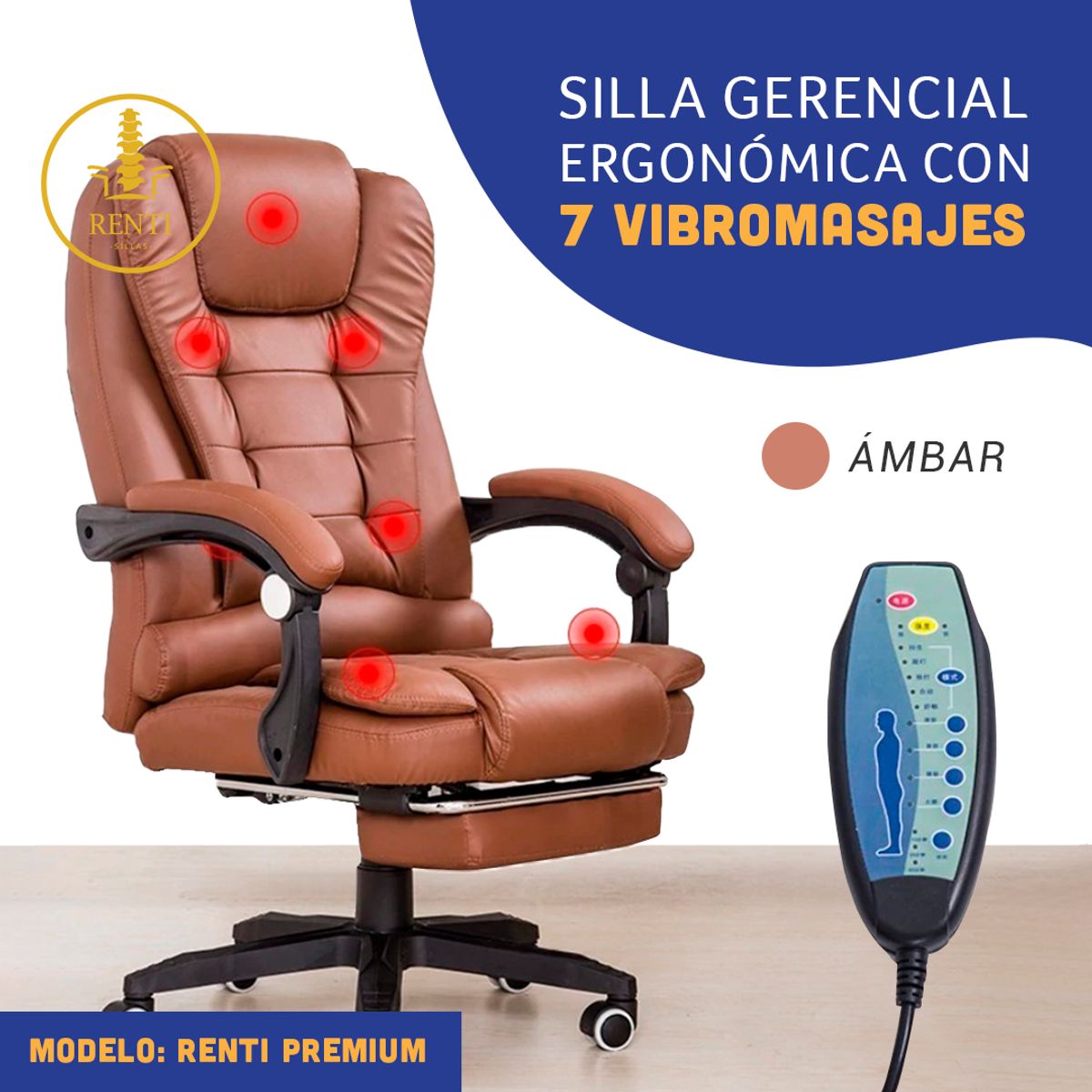 GENERICO - Silla Ergonómica Gerencial reclinable- 7 Masajes color ámbar
