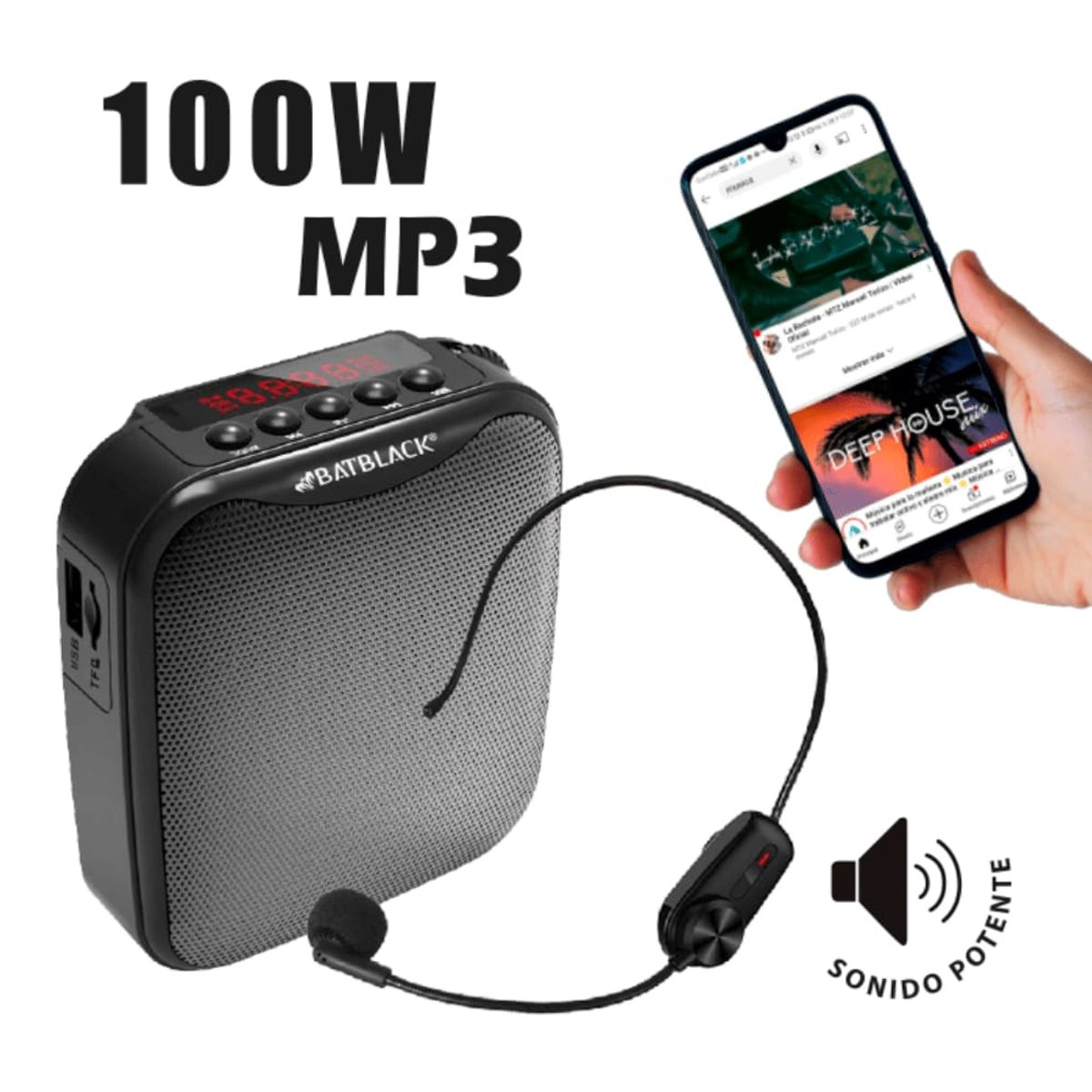 BATBLACK - Mini amplificador profesional de voz batblack