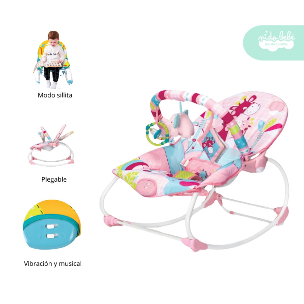 GENERICO - Silla Nido Mecedora Vibradora de Bebé modelo DELUXE pink