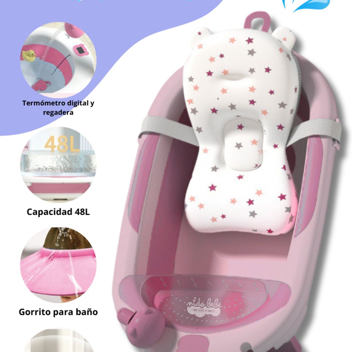 GENERICO - Bañera Plegable de Bebe modelo AQUABU Color Rosado