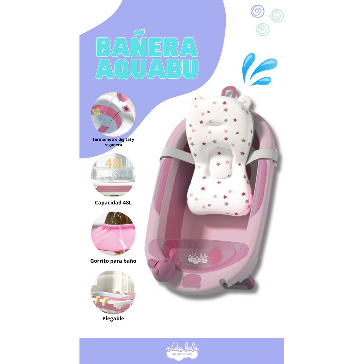 GENERICO - Bañera Plegable de Bebe modelo AQUABU Color Rosado