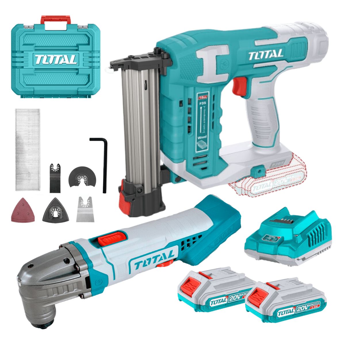 TOTAL TOOLS - Combo clavadora 20v + herramienta multifuncion 20v Total