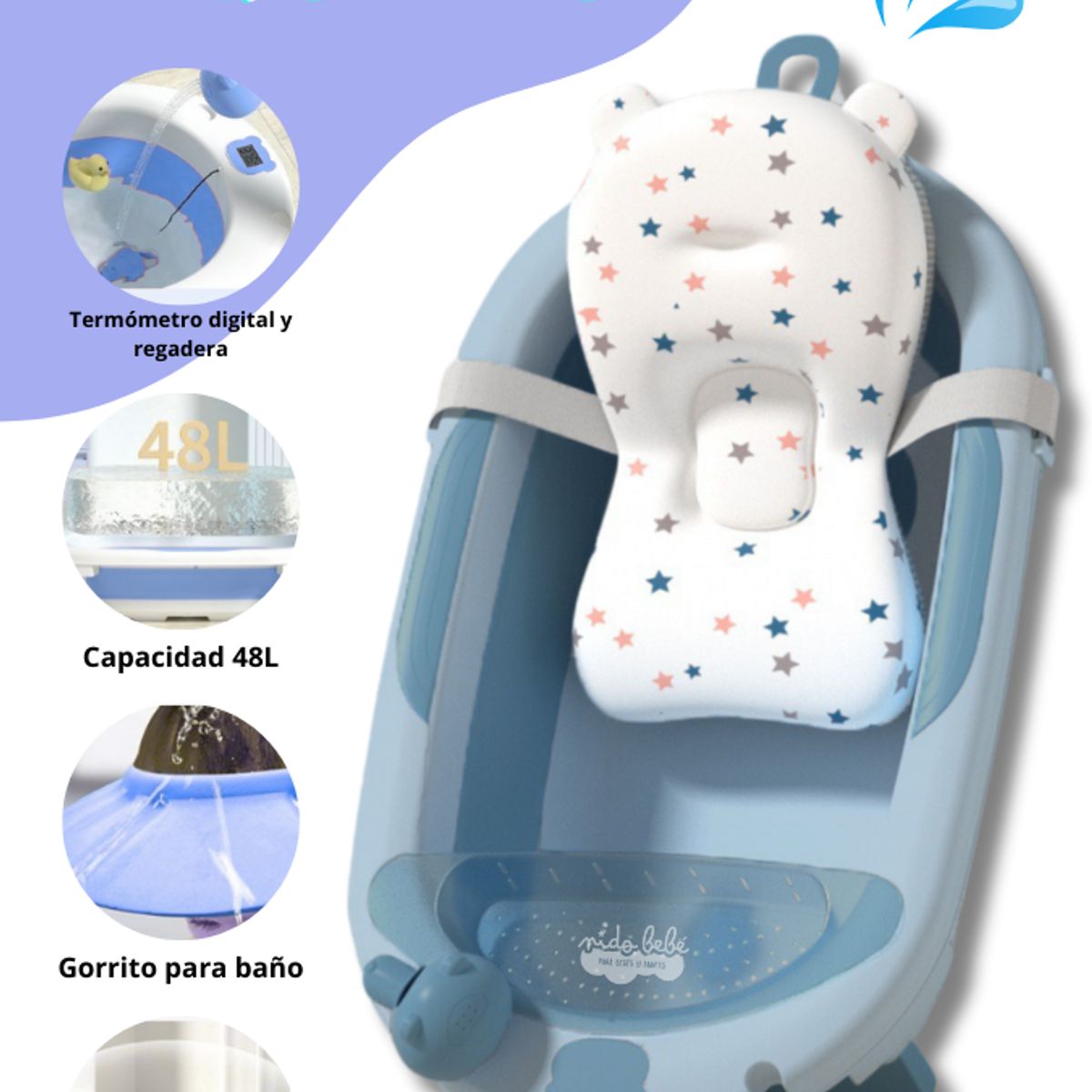 GENERICO - Bañera Plegable de Bebe modelo AQUABU Color Azul