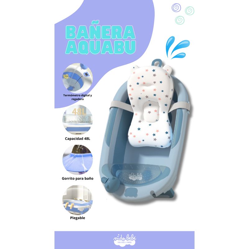 GENERICO - Bañera Plegable de Bebe modelo AQUABU Color Azul