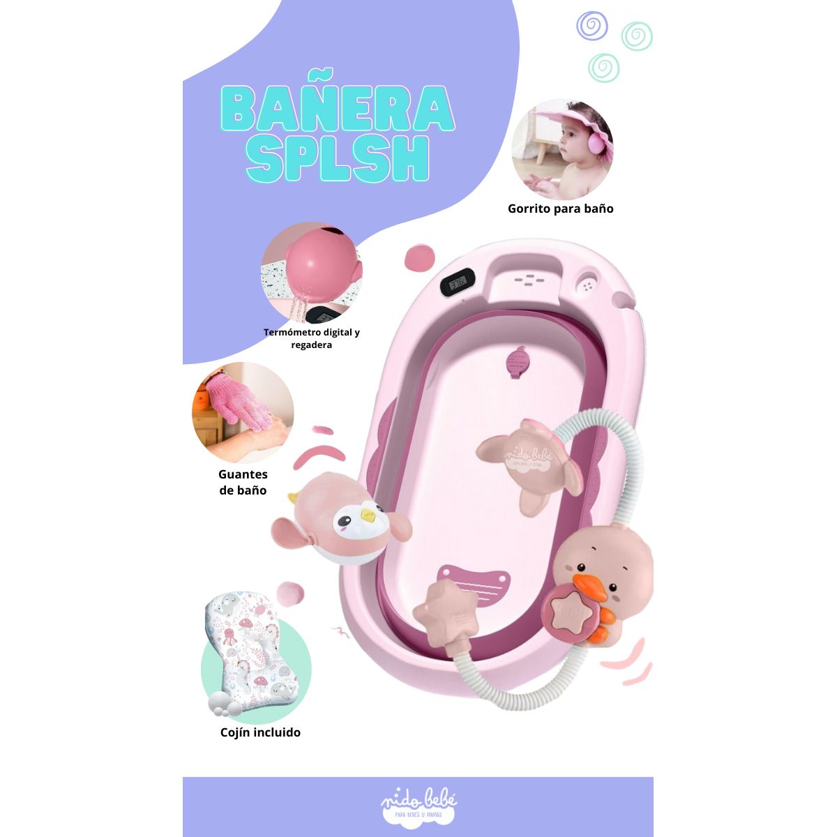 GENERICO - Bañera Plegable de Bebe modelo Splash Color Rosado