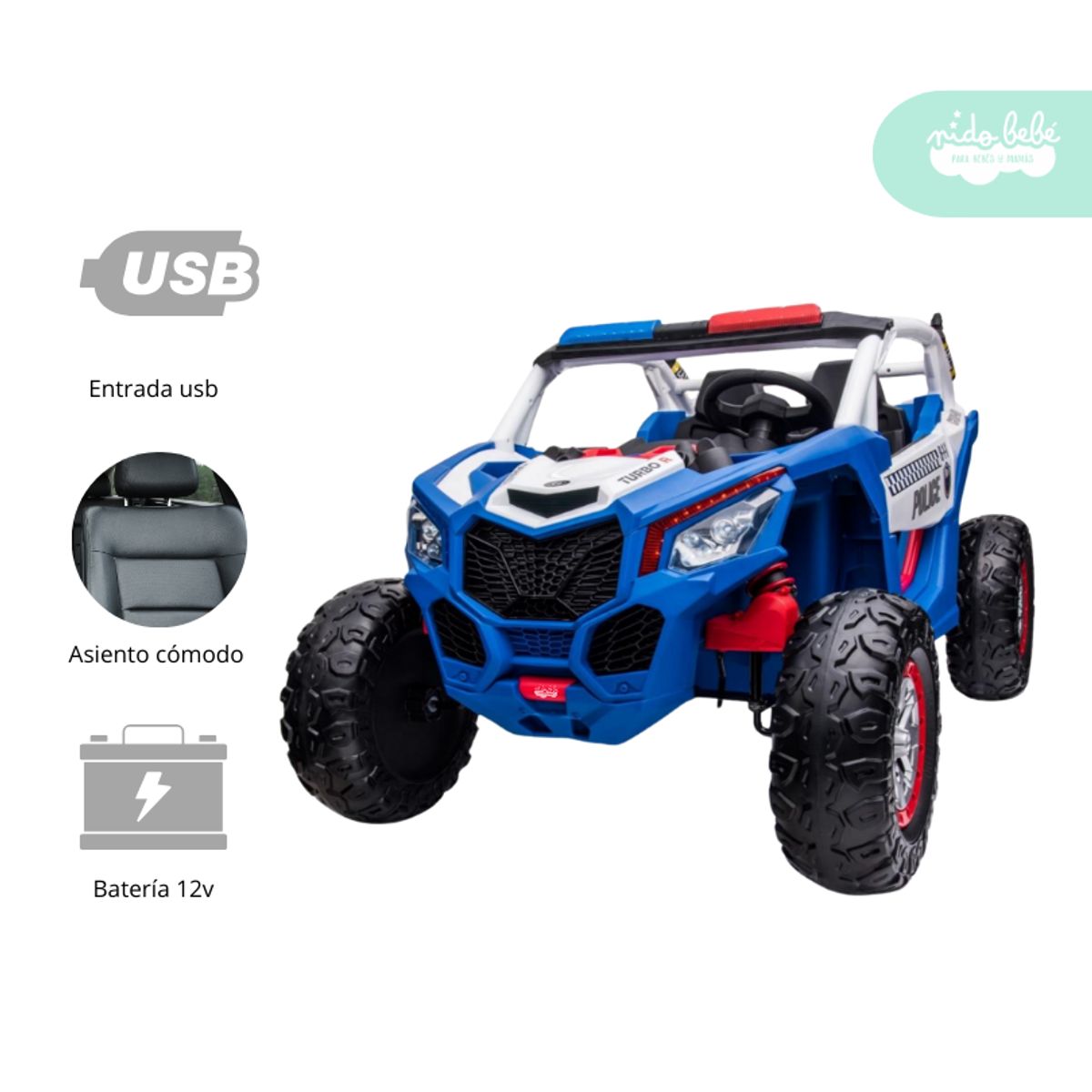 GENERICO - Carrito a Batería para niño Modelo Police BLUE