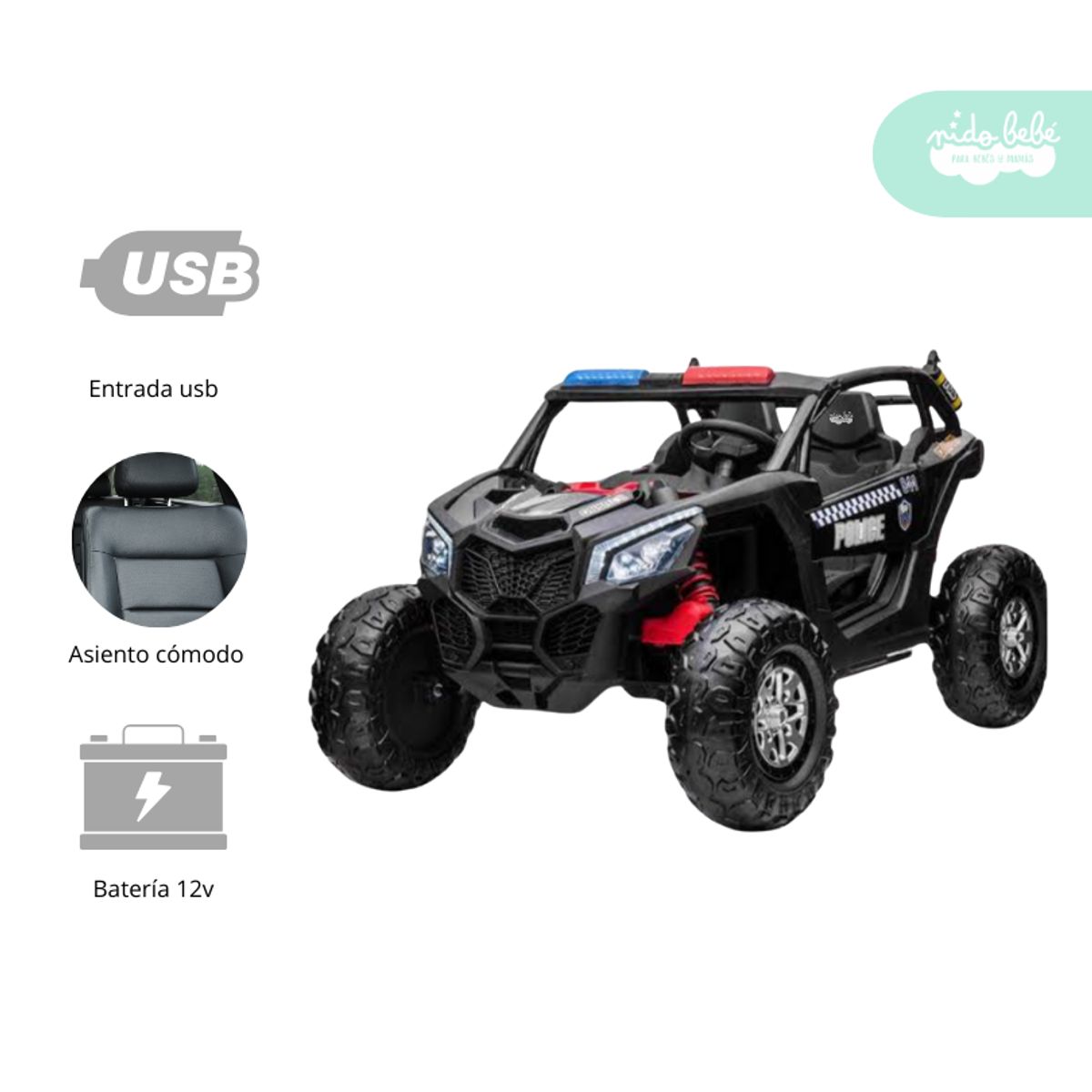 GENERICO - Carrito a Batería para niño Modelo Police Black