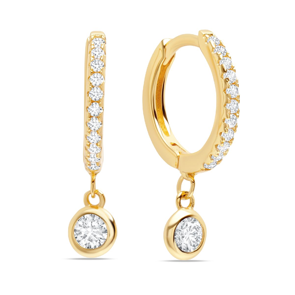 CRISLU - Aretes de Argollas Pavé Huggies con circonita biselada - C de CRISLU