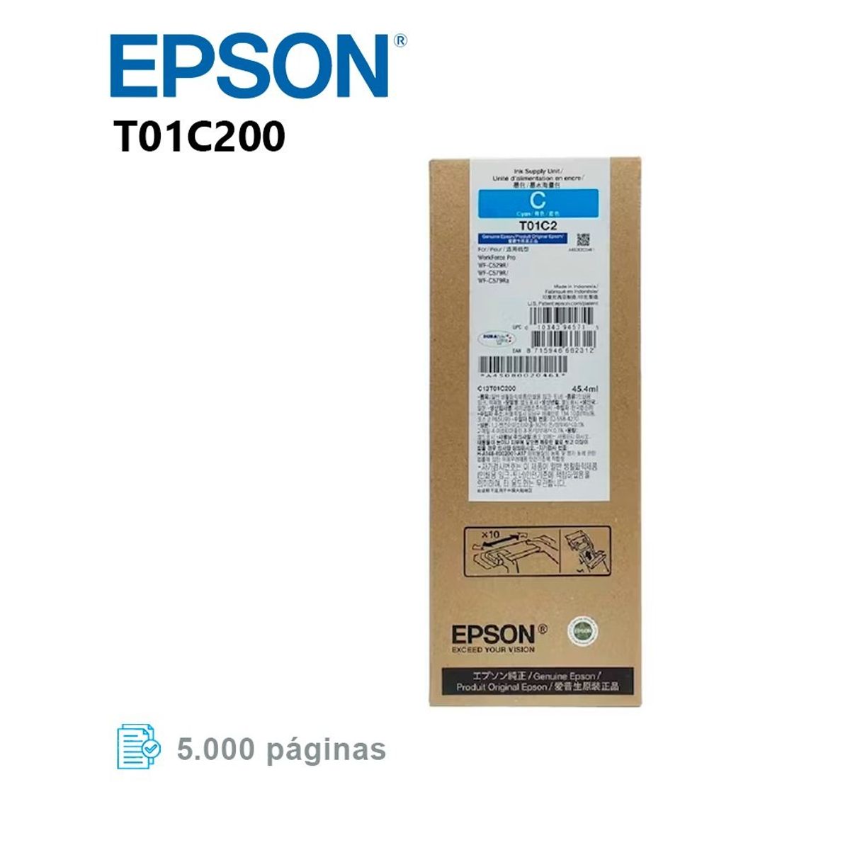 EPSON - Tinta Epson T01C200 Para WF-C579R, C529R, Rinde 45.4 ml -Cyan