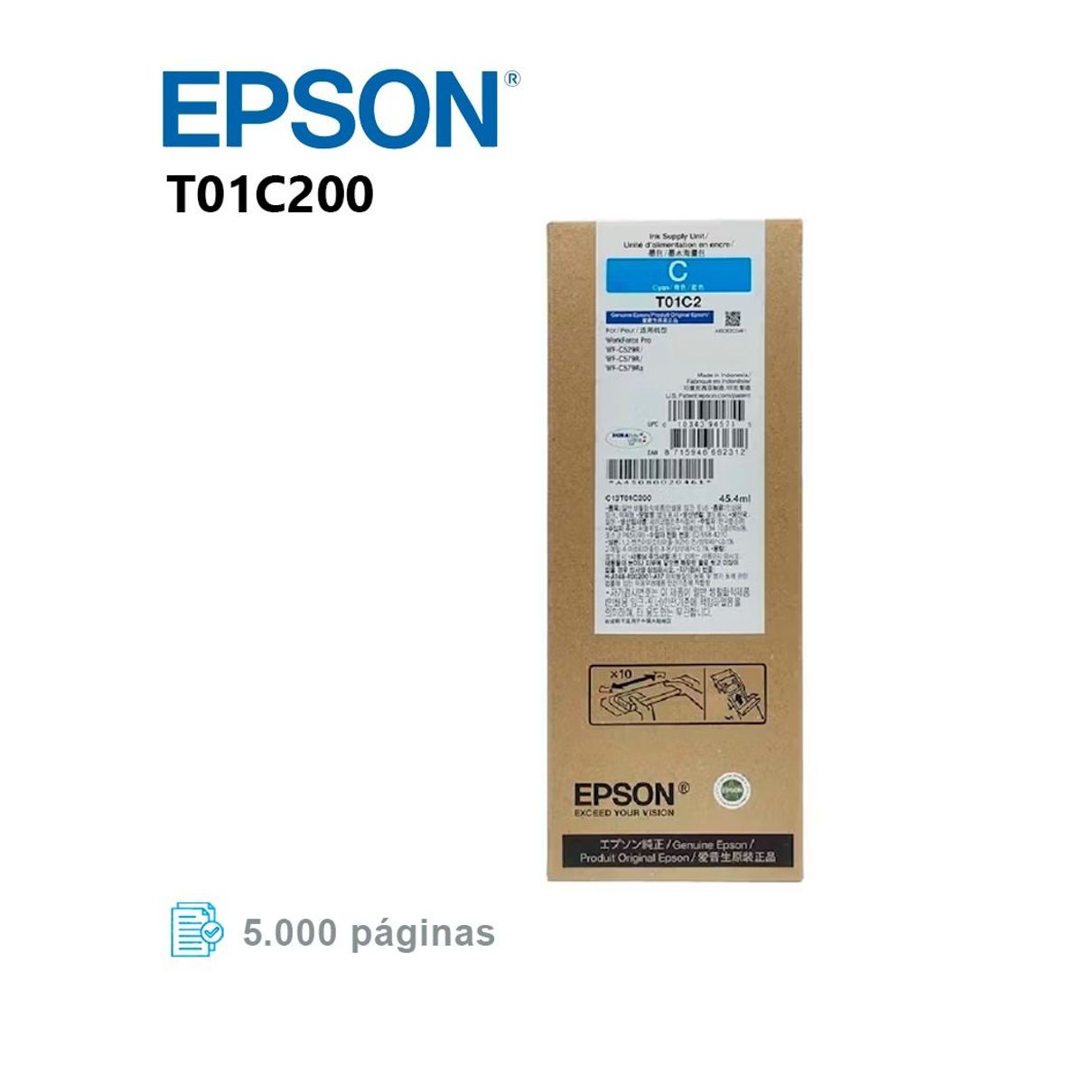 EPSON - Tinta Epson T01C200 Para WF-C579R, C529R, Rinde 45.4 ml -Cyan