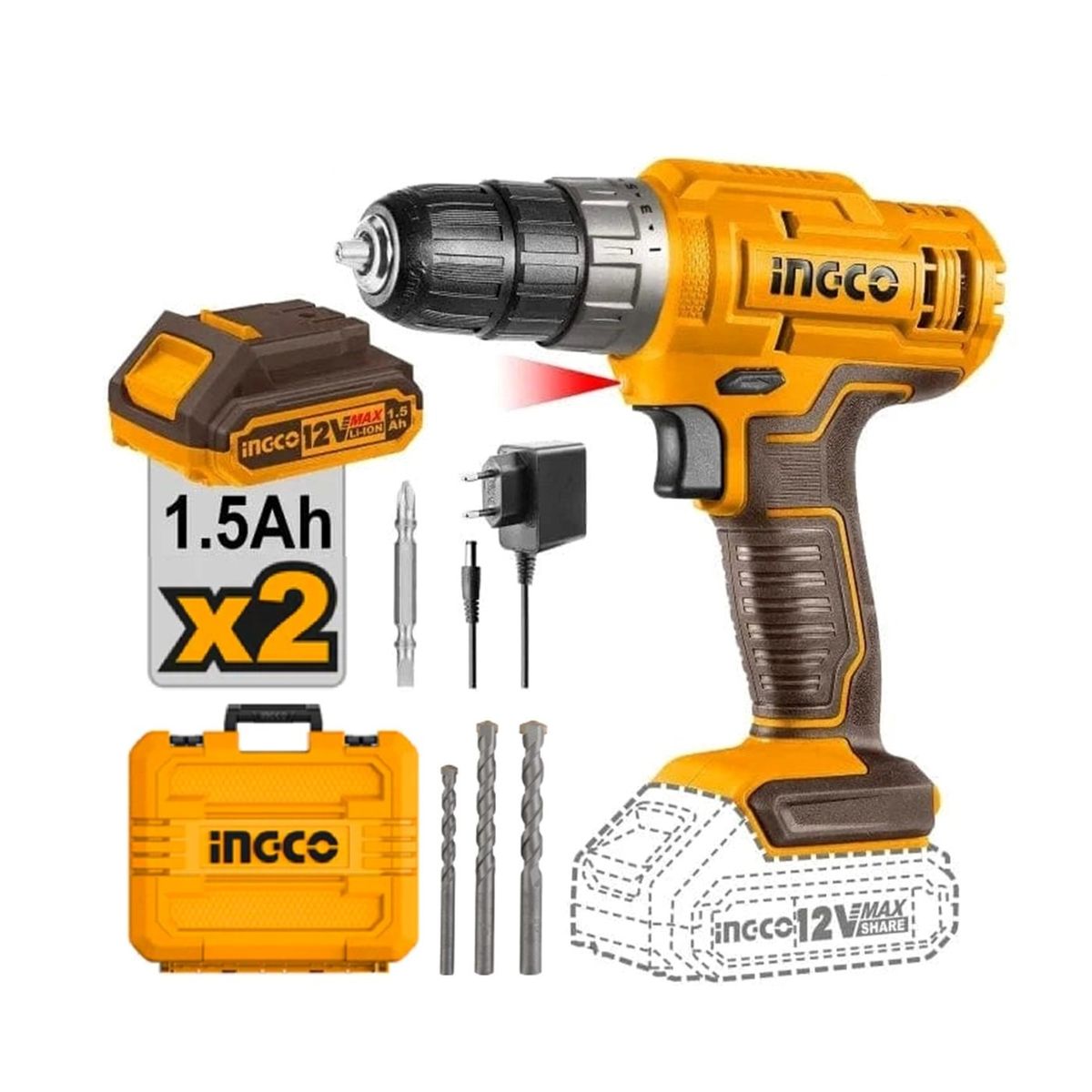 INGCO TOOLS - Taladro Percutor Inalámbrico 12V INGCO CIDLI1228