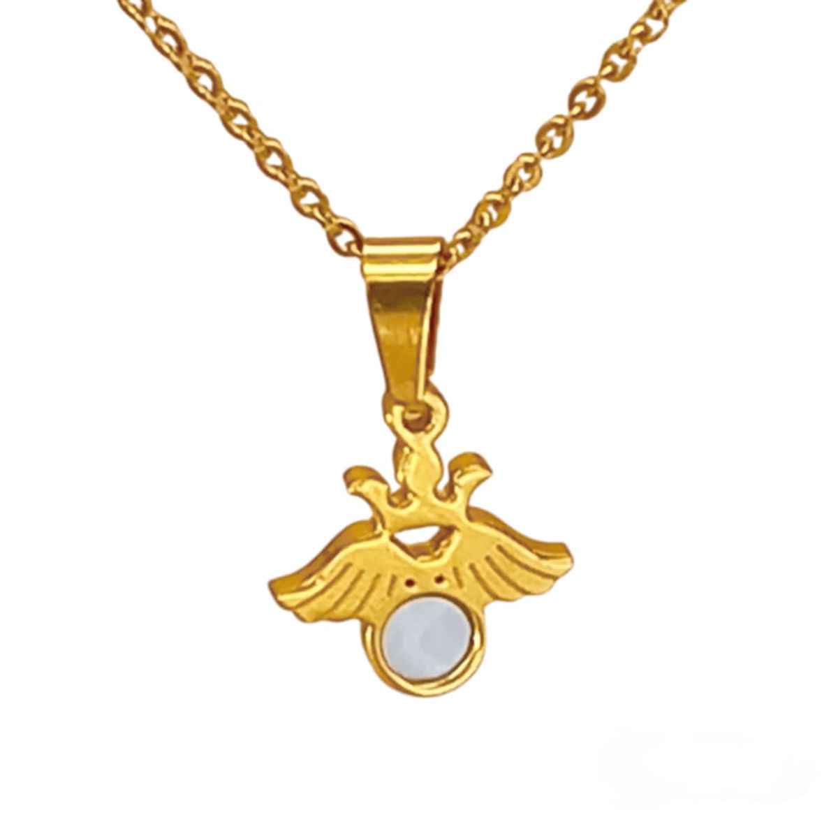 GENERICO - Collar Dije Corona  Alas De Ángel En Acero Con Nácar