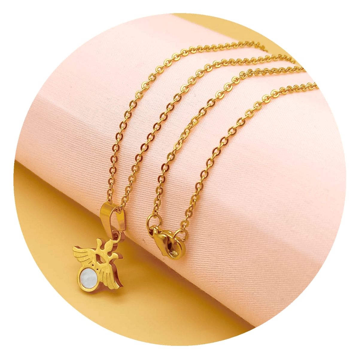 GENERICO - Collar Dije Corona  Alas De Ángel En Acero Con Nácar