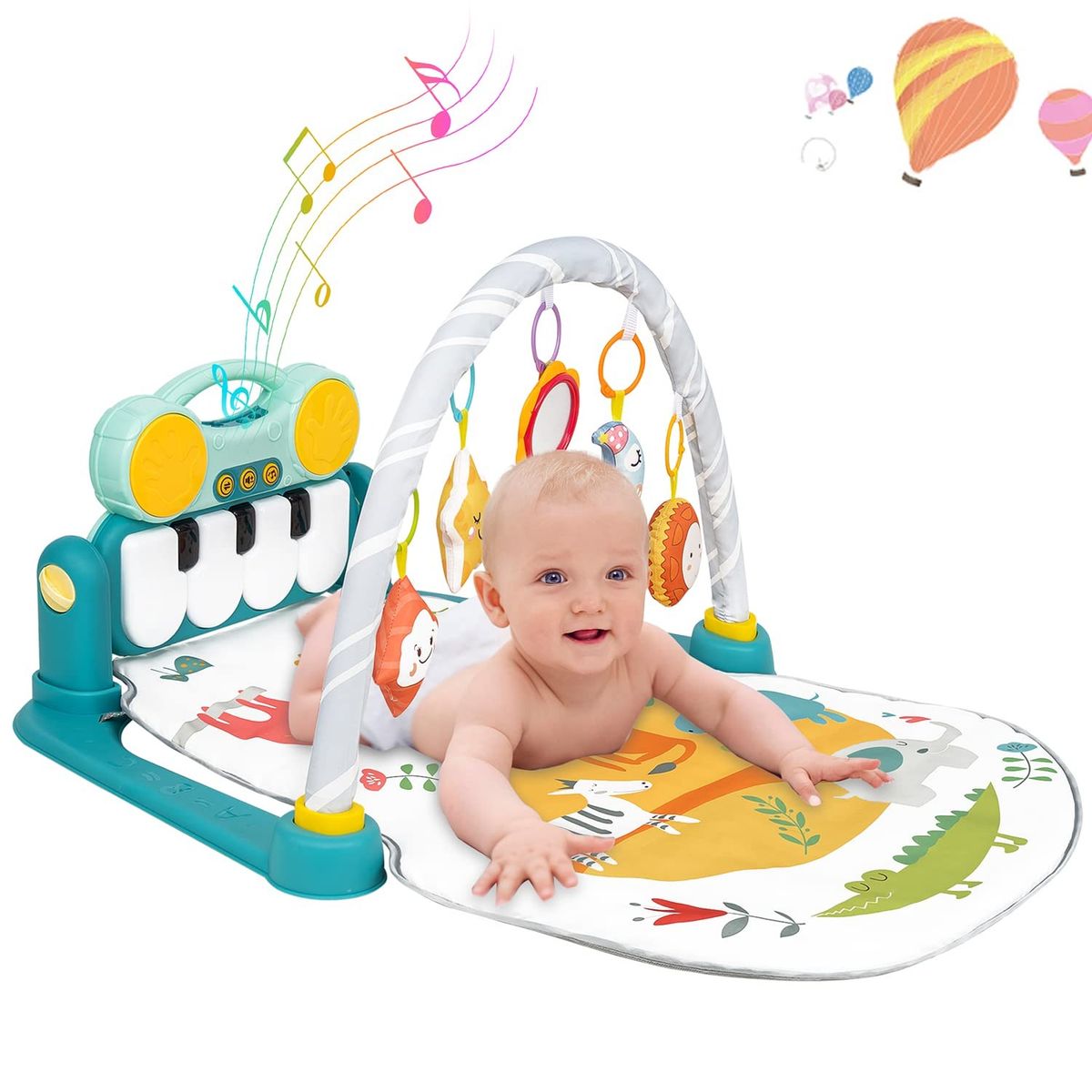 HUANGER - GIMNASIO DE BEBE CON PIANO PARA PATEAR 3 EN 1 CON BLUETOOTH