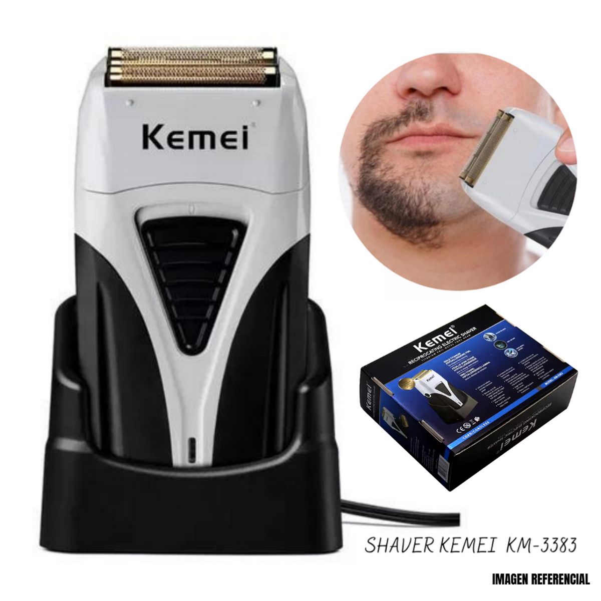 KEMEI - Shaver Recargable Kemei con Base KM-3383