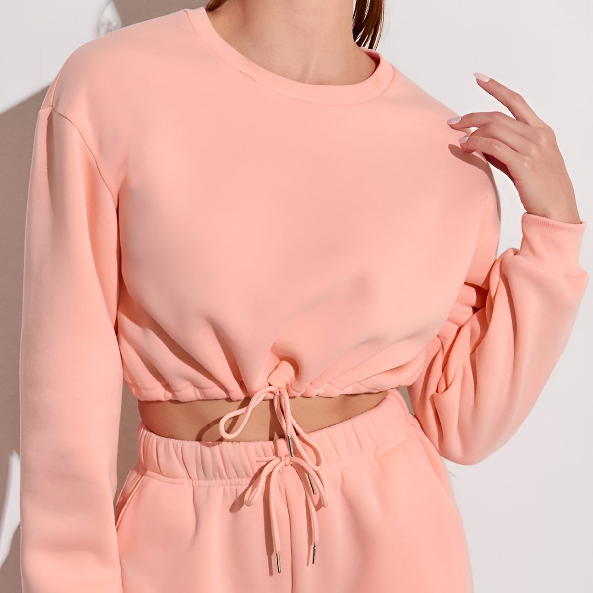 GENERICO - Polera Crop Mujer Manga Larga  Casual y Deportiva - Con ajuste en la Cintura