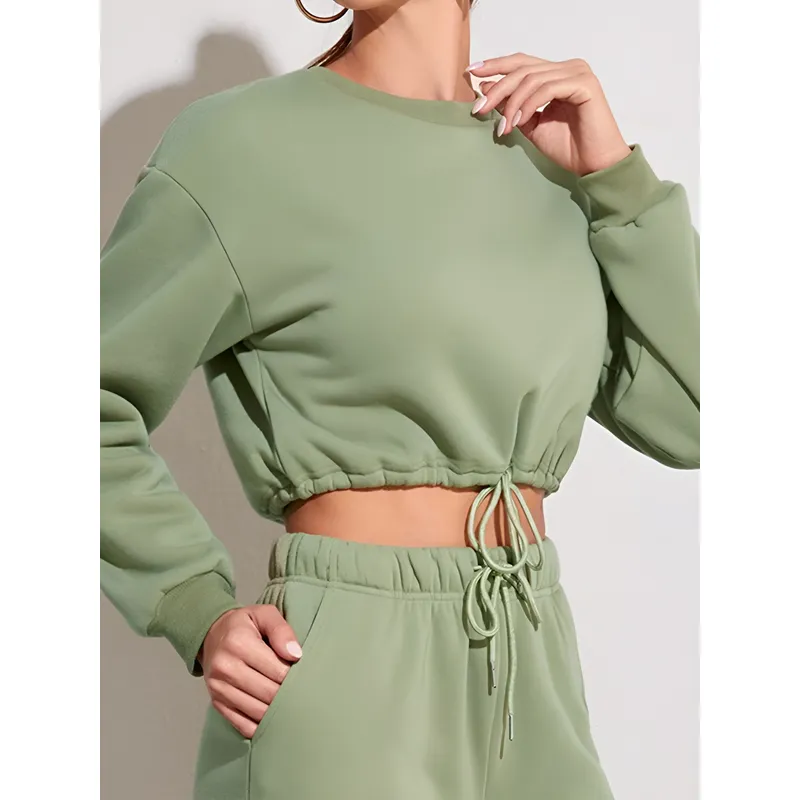 GENERICO - Polera Crop Mujer Manga Larga  Casual y Deportiva - Con ajuste en la Cintura