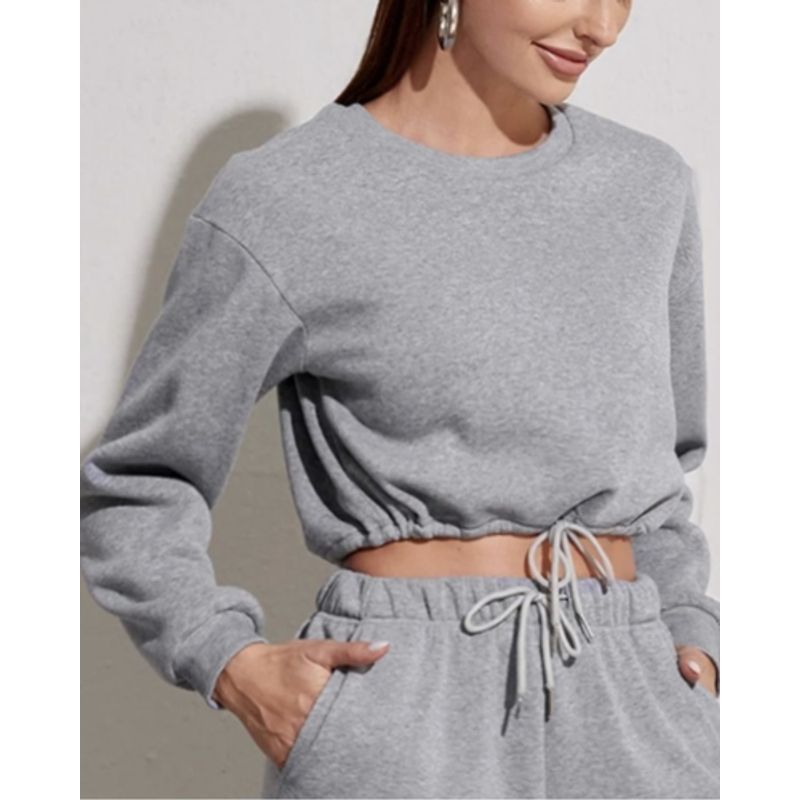 GENERICO - Polera Crop Mujer Manga Larga  Casual y Deportiva - Con ajuste en la Cintura