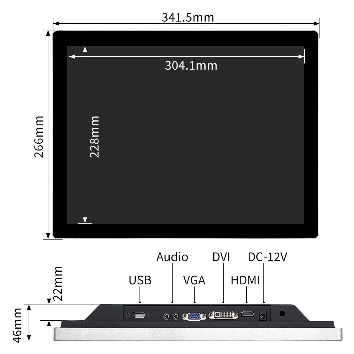 JPSYSTEMS - Monitor metálico touch pantalla táctil de 15 pulgadas VGA HDMI DVI