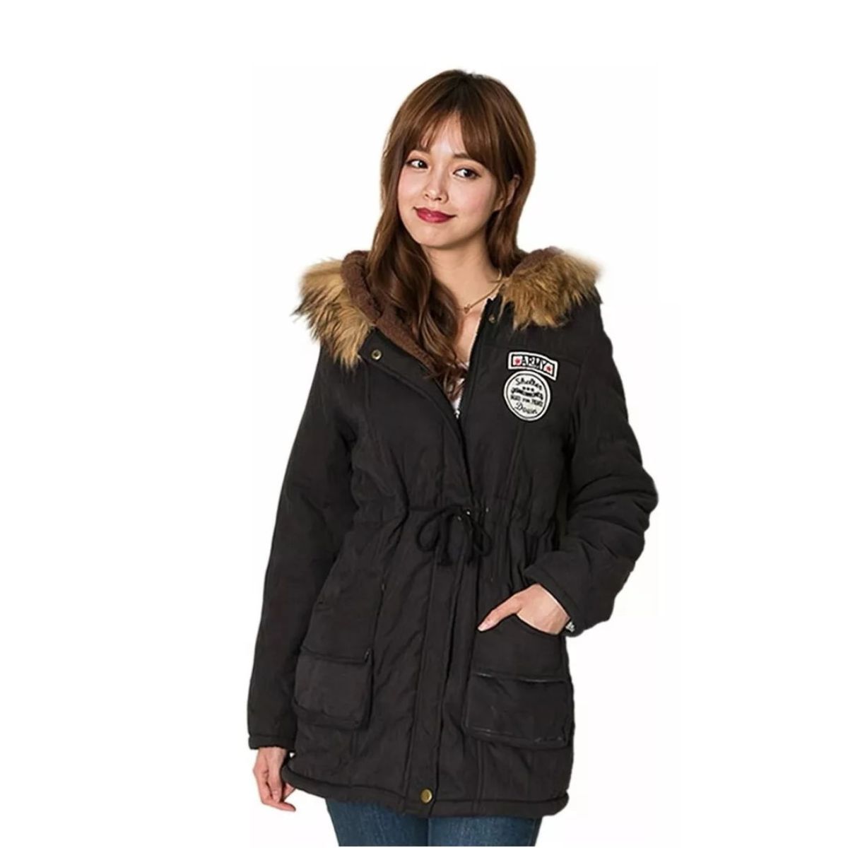 GENERICO - Casaca Parka Mujer Con Capucha Abrigo Moda Coreana Color Negro
