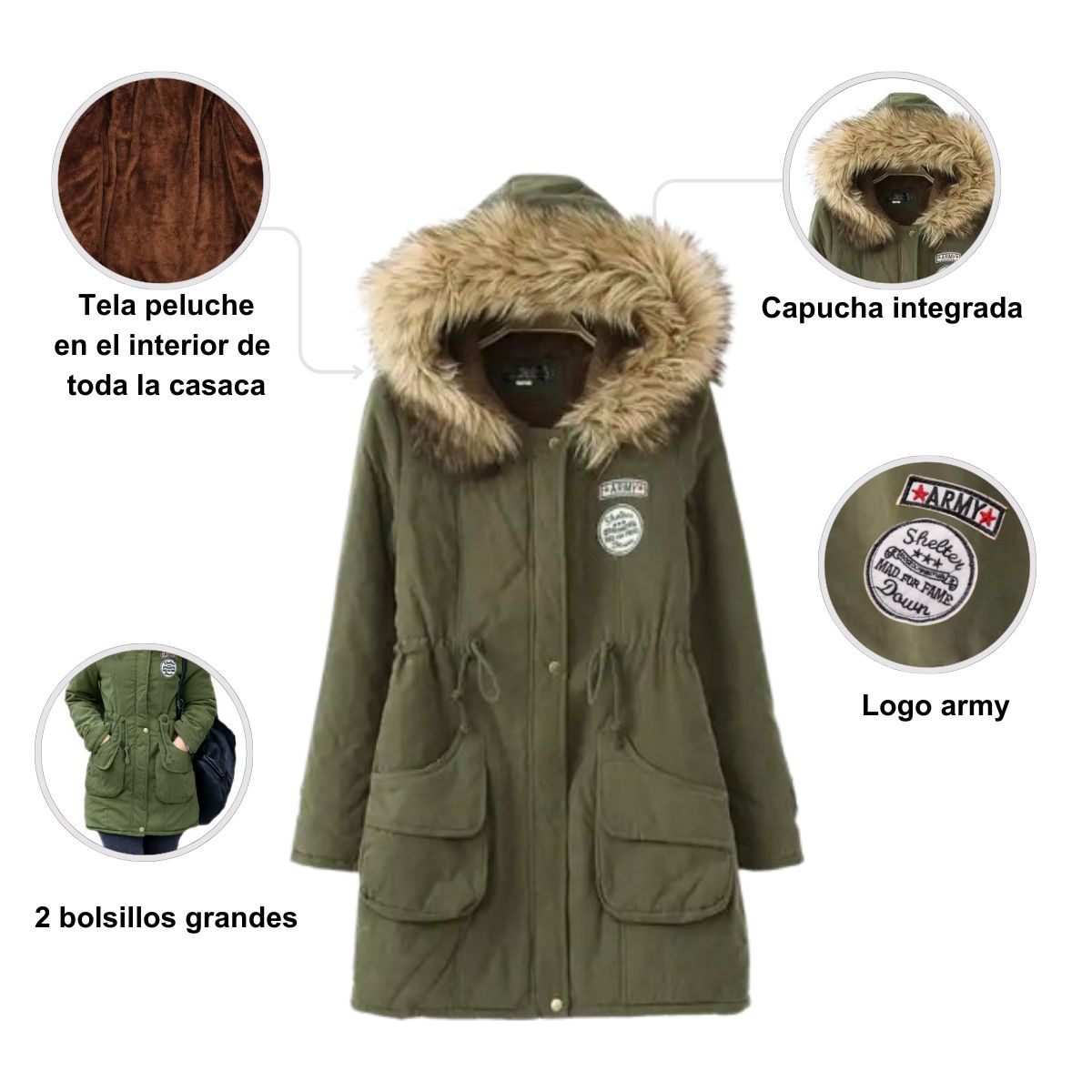 GENERICO - Casaca Parka Abrigo Mujer