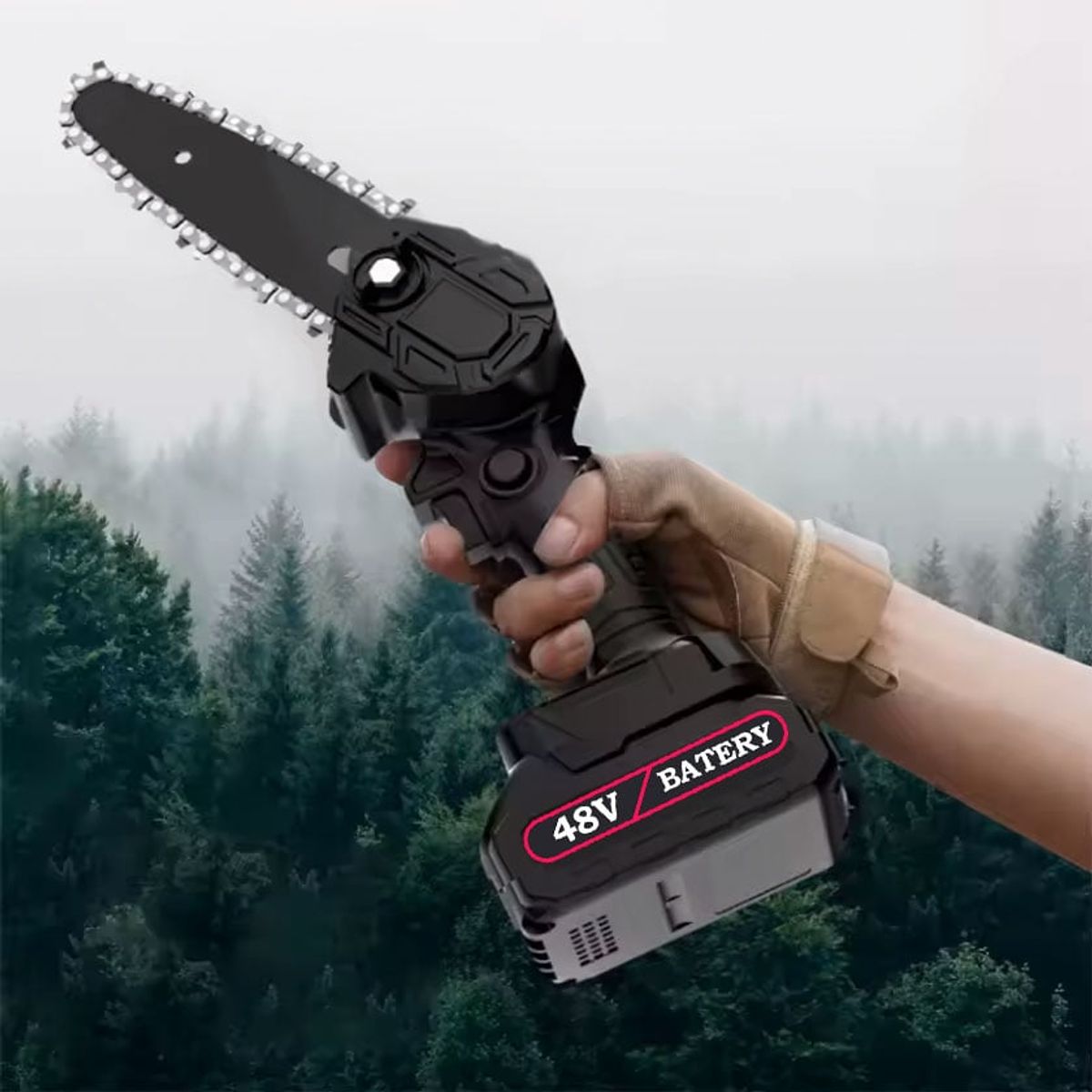 GENERICO - Moto Sierra Electrica Inalambrica 2 Baterias de Litio 48v + 2 Cadenas