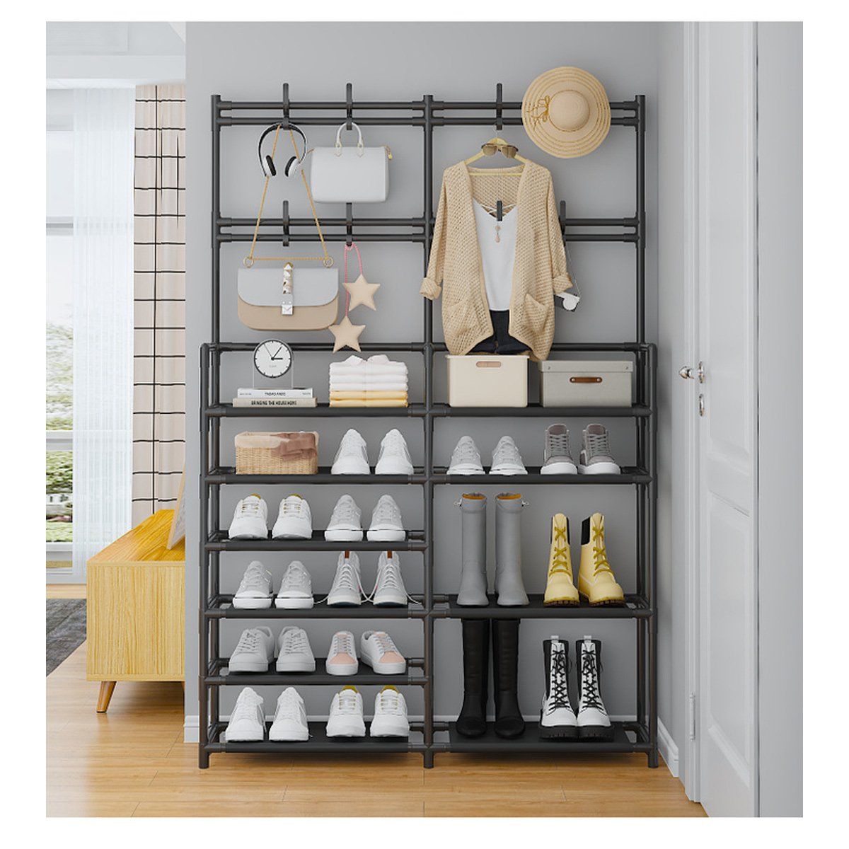 GRETAIL - Zapatera Perchero Organizador 8 Niveles Doble New Model Negra