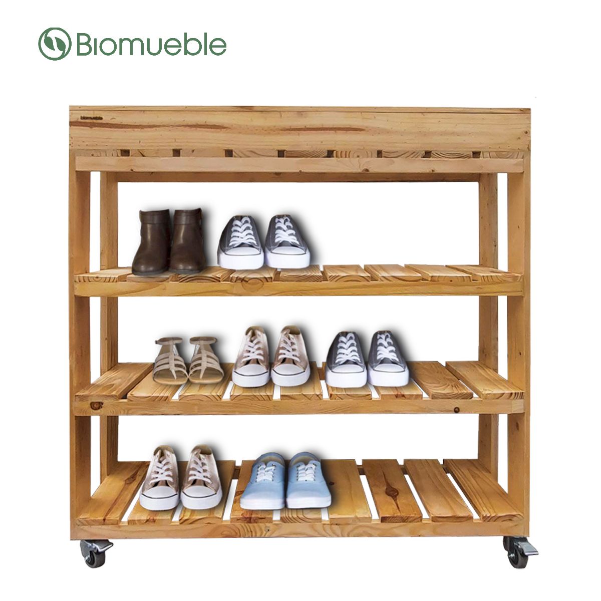 GENERICO - Zapatera Pallets Chic de madera reciclada con ruedas