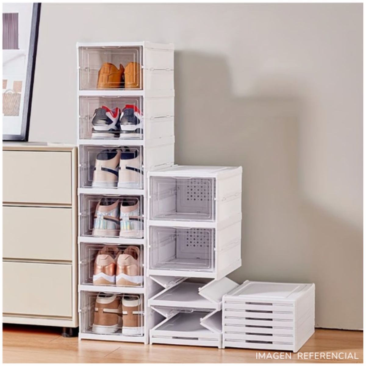 INSPIRA MARKET - Organizador Zapateras Plegable Multiusos 6 Niveles Acrílico Blanco