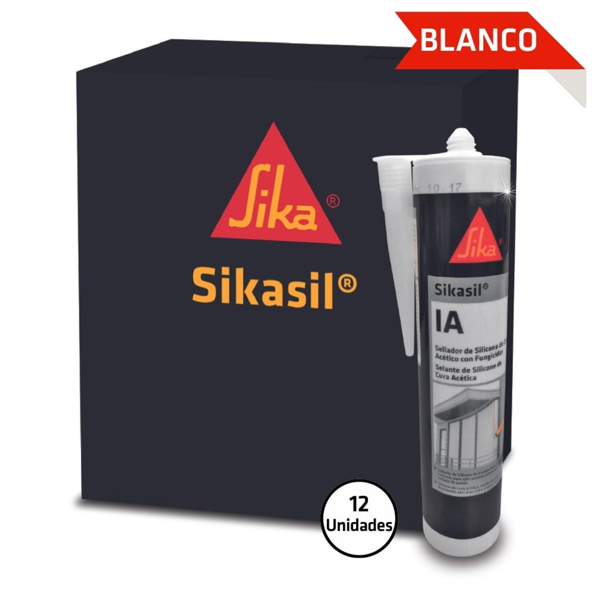 SIKA - Pack 12 Und de Silicona para Vidrios Sikasil IA Blanco 280 ml