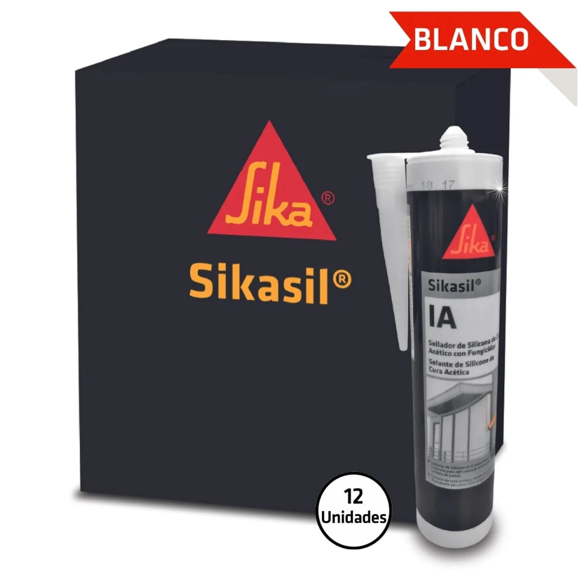 SIKA - Pack 12 Und de Silicona para Vidrios Sikasil IA Blanco 280 ml