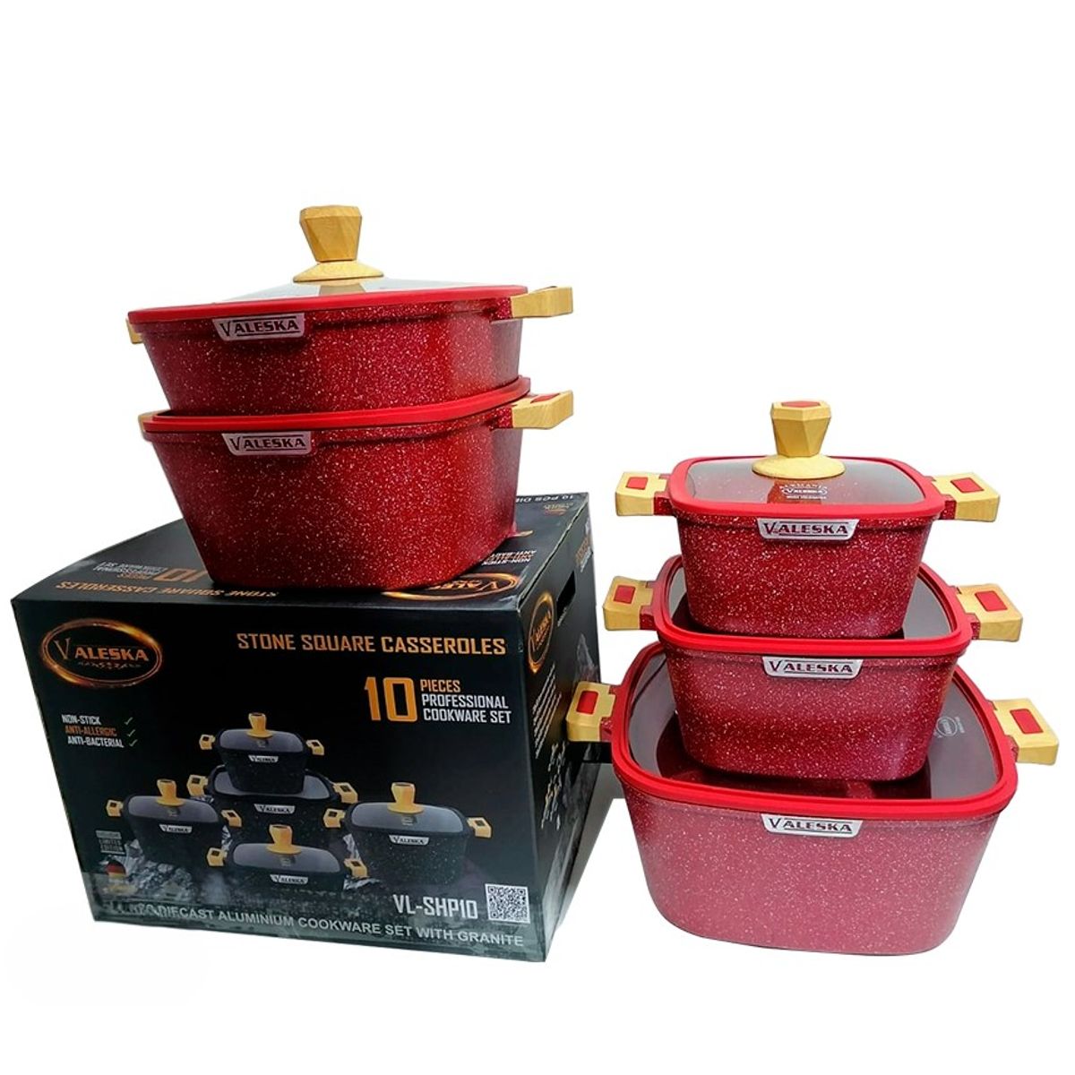 VALESKA - Set de Ollas Roca Volcanica VALESKA Rojo10 pc