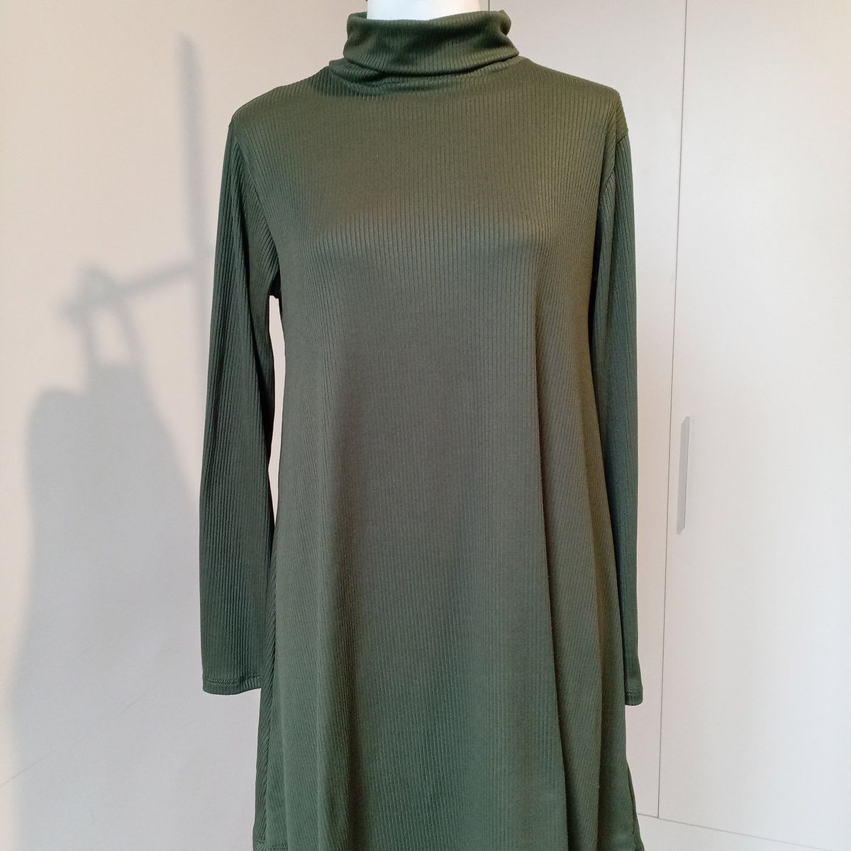 GENERICO - vestido corto verde rib algodon mujer invierno