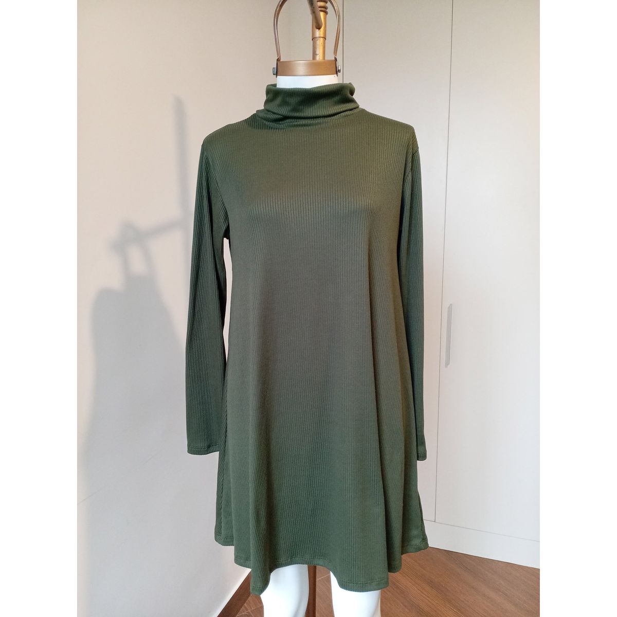 GENERICO - vestido corto verde rib algodon mujer invierno